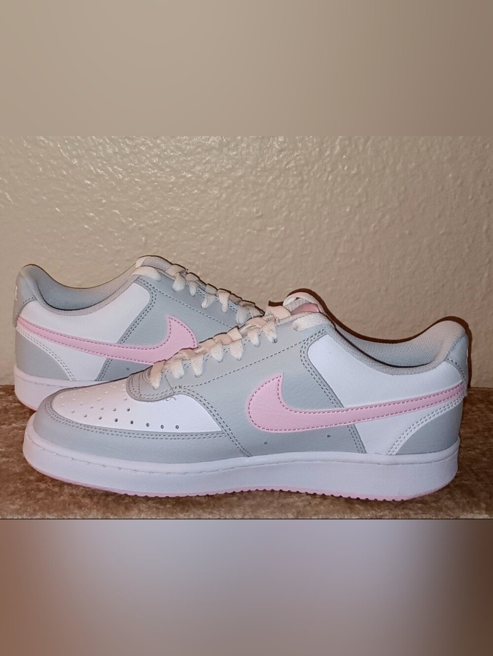 Nike Court Vision Lo Sneakers - White, Light Gray & Pink Accents. W - size 8.5